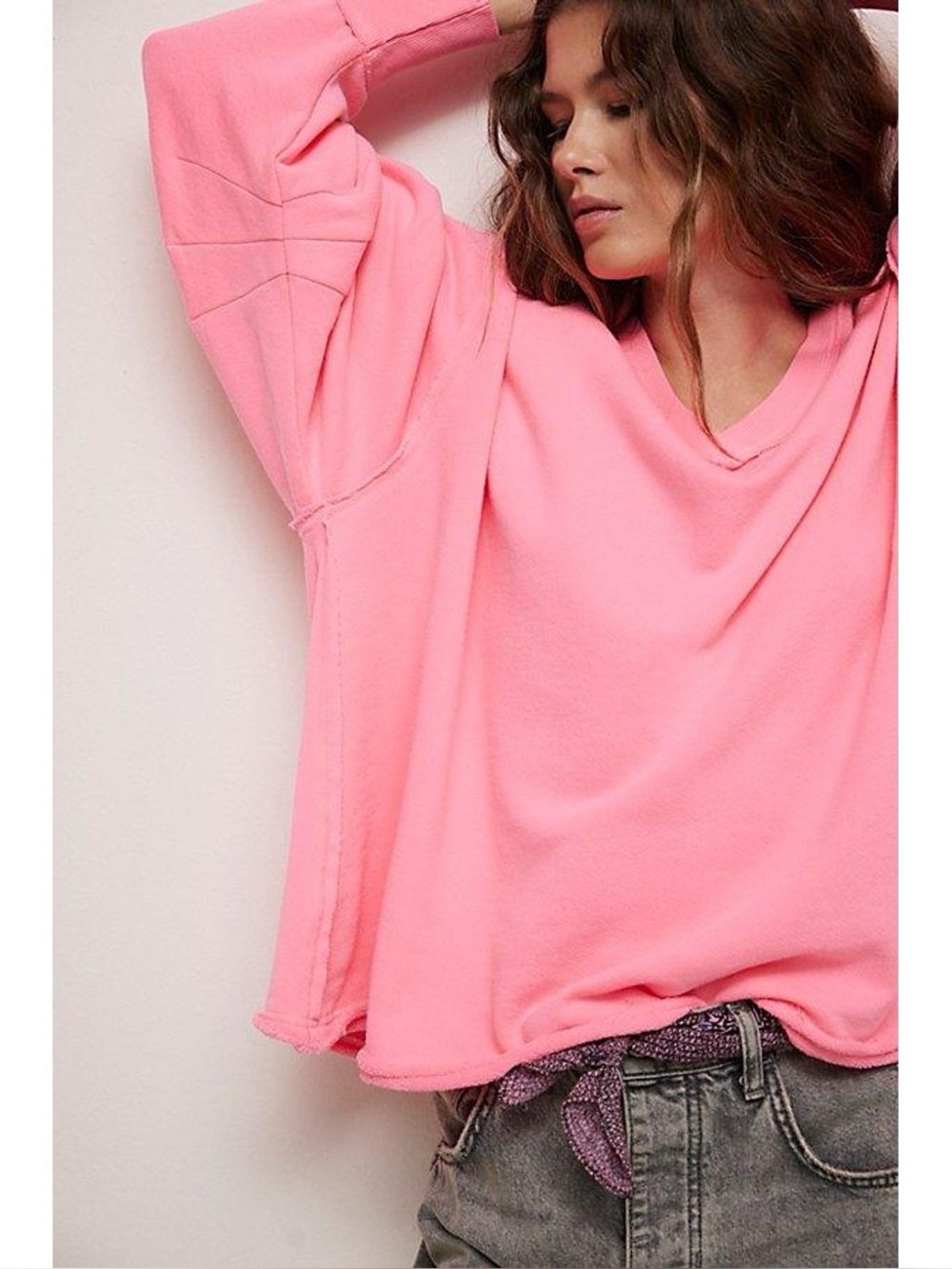 Free People We The Free Venice V-Neck Sweatshirt *rare hot pink 🩷
